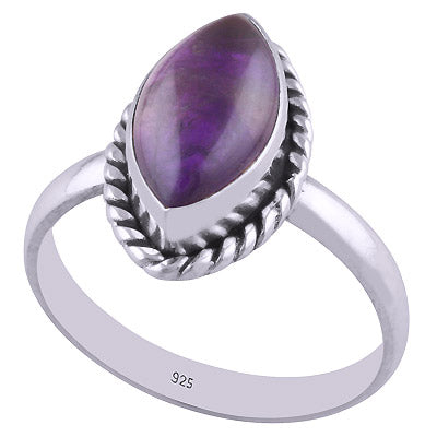 Gorgeous Textured Wire Around Amethyst Marquise Shape 925 Sterling Solid Silver Ring - R3401672-1