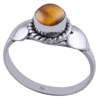Beautiful Heart Shaped Work Around Tiger's Eye Round Shape 925 Sterling Solid Silver Ring - R3401674-21