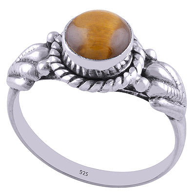 Stunning Handwork Around Tiger's Eye Round Shape 925 Sterling Solid Silver Ring - R3401676-25