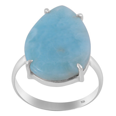 Beautiful Prong Setting Around Larimar Pear Shape 925 Sterling Solid Silver Ring - R3401730-88