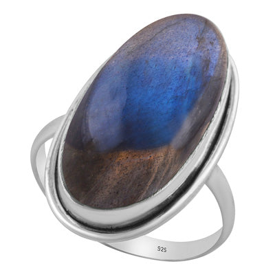 Beautiful Stone Labradorite Oval Shape 925 Sterling Solid Silver Ring - R3401732-283