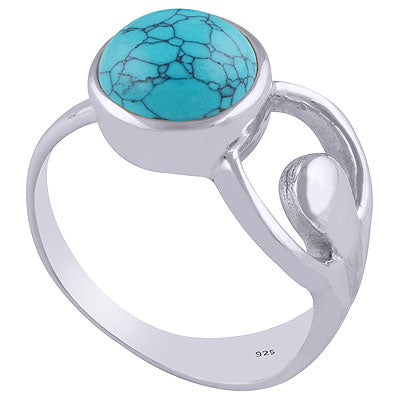 Gorgeous Cut Out Shank Around Turquoise Round Shape 925 Sterling Solid Silver Ring - R3401752-5