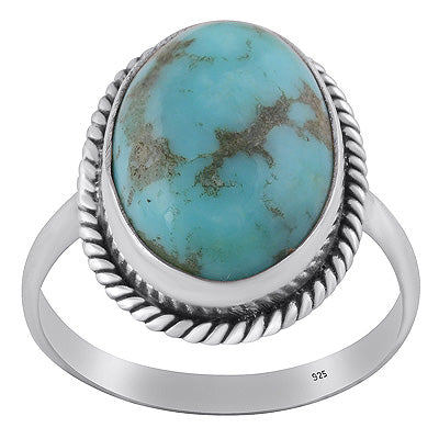 Gorgeous Textured Wire Around Mohave Turquoise Oval Shape 925 Sterling Solid Silver Ring - R3401809-26