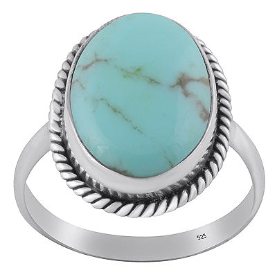 Gorgeous Textured Wire Around Mohave Turquoise Oval Shape 925 Sterling Solid Silver Ring - R3401809-28