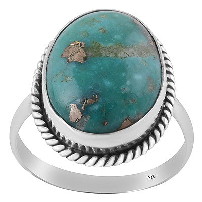 Gorgeous Textured Wire Around Mohave Turquoise Oval Shape 925 Sterling Solid Silver Ring - R3401809-31