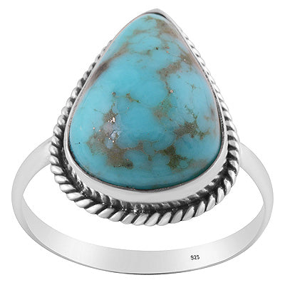 Gorgeous Textured Wire Around Mohave Turquoise Pear Shape 925 Sterling Solid Silver Ring - R3401809-34