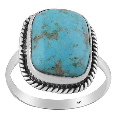Gorgeous Textured Wire Around Mohave Turquoise Fancy Shape 925 Sterling Solid Silver Ring - R3401809-38
