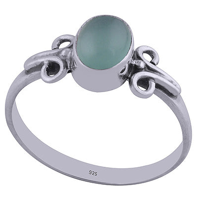 Beautiful Side Work Aqua Chalcedony Oval Shape 925 Sterling Solid Silver Ring - R3401837-206