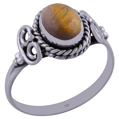 Gorgeous Handwork Around Tiger's Eye Oval Shape 925 Sterling Solid Silver Ring - R3401838-44