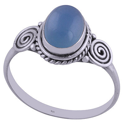 Beautiful Coil & Twisted Wire Work Around Blue Chalcedony Oval Shape 925 Sterling Solid Silver Ring - R3401840-61