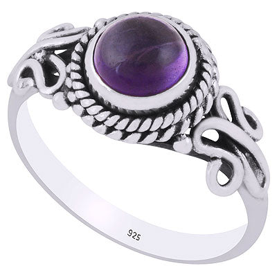 Beautiful Wire Work Around Amethyst Round Shape 925 Sterling Solid Silver Ring - R3401842-61