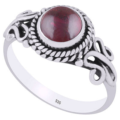 Beautiful Wire Work Around Garnet Round Shape 925 Sterling Solid Silver Ring - R3401842-62