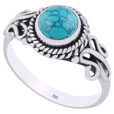 Beautiful Wire Work Around Turquoise Round Shape 925 Sterling Solid Silver Ring - R3401842-63