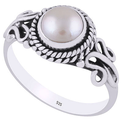 Beautiful Wire Work Around Pearl Round Shape 925 Sterling Solid Silver Ring - R3401842-73
