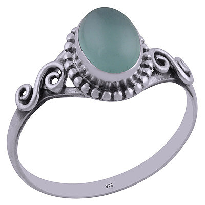 Beautiful Rawa Work Around Aqua Chalcedony Oval Shape 925 Sterling Solid Silver Ring - R3401844-129
