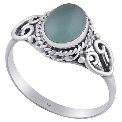 Gorgeous Twisted Wire Work Around Aqua Chalcedony Oval Shape 925 Sterling Solid Silver Ring - R3401847-116