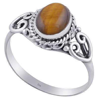 Gorgeous Twisted Wire Work Around Tiger's Eye Oval Shape 925 Sterling Solid Silver Ring - R3401847-51