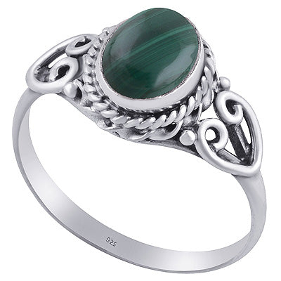 Gorgeous Twisted Wire Work Around Malachite Oval Shape 925 Sterling Solid Silver Ring - R3401847-54