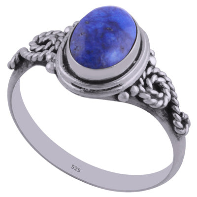 Stunning Textured Wire Around Lapis Oval Shape 925 Sterling Solid Silver Ring - R3401849-34