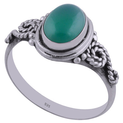 Stunning Textured Wire Around Green Onyx Oval Shape 925 Sterling Solid Silver Ring - R3401849-44