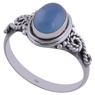 Stunning Textured Wire Around Blue Chalcedony Oval Shape 925 Sterling Solid Silver Ring - R3401849-46