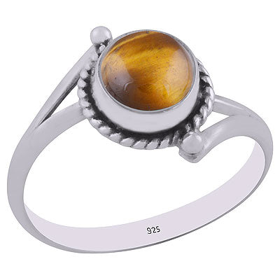 Stunning Split Shank Design Tiger's Eye Round Shape 925 Sterling Solid Silver Ring - R3401851-104