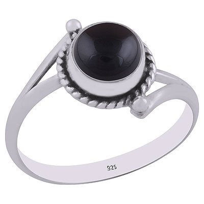 Stunning Split Shank Design Black Onyx Round Shape 925 Sterling Solid Silver Ring - R3401851-105