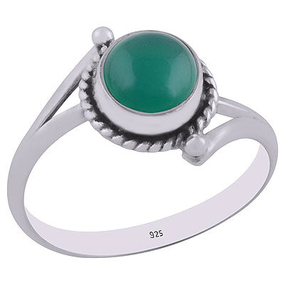 Stunning Split Shank Design Green Onyx Round Shape 925 Sterling Solid Silver Ring - R3401851-88