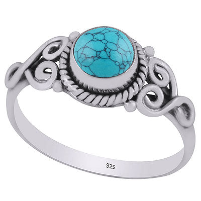 Gorgeous Wire Work Around Turquoise Round Shape 925 Sterling Solid Silver Ring - R3401852-63