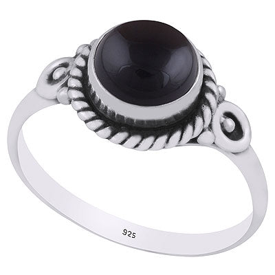 Gorgeous Twisted Wire Work Around Black Onyx Round Shape 925 Sterling Solid Silver Ring - R3401854-94