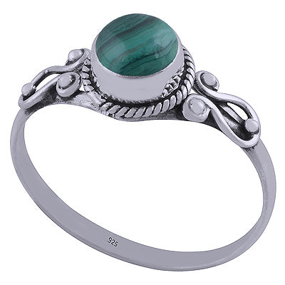 Gorgeous Handwork Around Malachite Round Shape 925 Sterling Solid Silver Ring - R3401857-163