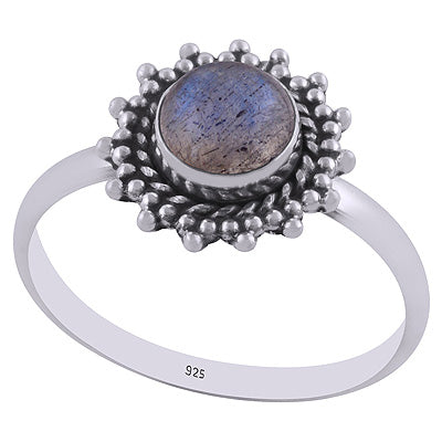 Stunning Wire & Rawa Work Around Labradorite Round Shape 925 Sterling Solid Silver Ring - R3401859-26
