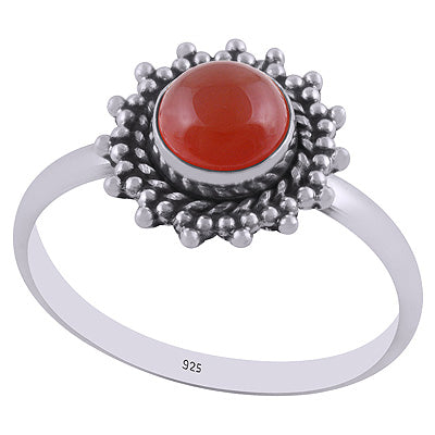 Stunning Wire & Rawa Work Around Carnelian Round Shape 925 Sterling Solid Silver Ring - R3401859-38