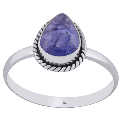 Alluring Twisted Wire Work Around Tanzanite Pear Shape 925 Sterling Solid Silver Ring - R3401943-25