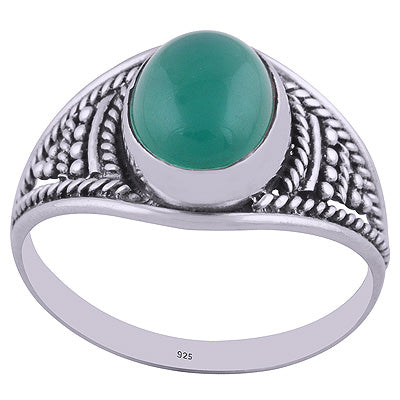 Stunning Textured work Around Green Onyx Oval Shape 925 Sterling Solid Silver Ring - R3401957-28