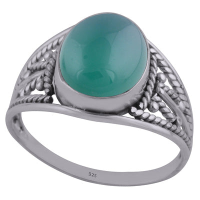 Beautiful Hand Work on Shank Green Onyx Oval Shape 925 Sterling Solid Silver Ring - R3401958-48