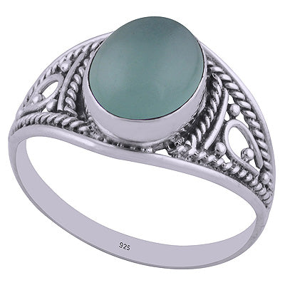 Gorgeous Textured Wire Work Around Aqua Chalcedony Oval Shape 925 Sterling Solid Silver Ring - R3401959-32