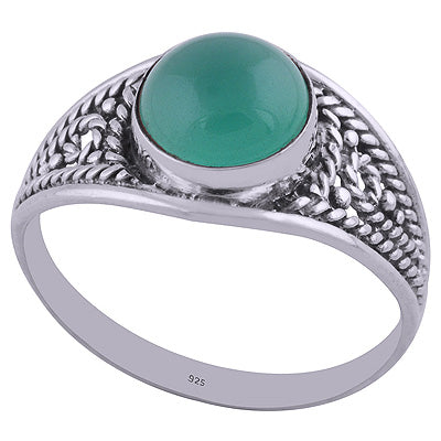 Alluring Handwork Around Green Onyx Round Shape 925 Sterling Solid Silver Ring - R3401960-24