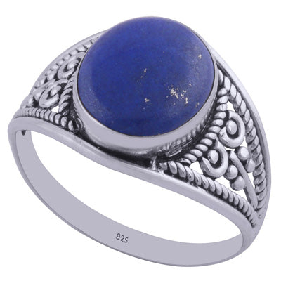 Gorgeous Handcrafted Work Around Lapis Oval Shape 925 Sterling Solid Silver Ring - R3401972-18