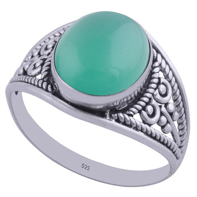 Gorgeous Handcrafted Work Around Green Onyx Oval Shape 925 Sterling Solid Silver Ring - R3401972-23