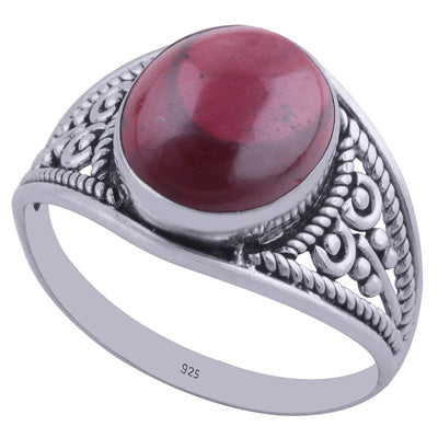 Gorgeous Handcrafted Work Around Garnet Oval Shape 925 Sterling Solid Silver Ring - R3401972-37