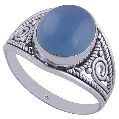 Stunning Handcrafted Work Around Blue Chalcedony Oval Shape 925 Sterling Solid Silver Ring - R3401973-37
