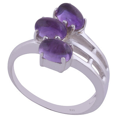 Beautifully Seated Multiple Gemstones Around Amethyst Oval Shape 925 Sterling Solid Silver Ring - R3401989-1