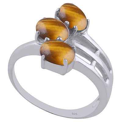 Beautifully Seated Multiple Gemstones Around Tiger's Eye Oval Shape 925 Sterling Solid Silver Ring - R3401989-32