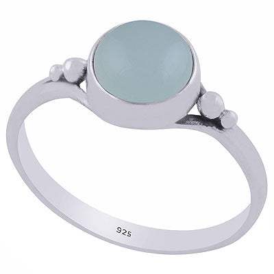 Beautiful Rawa Work Around Aqua Chalcedony Round Shape 925 Sterling Solid Silver Ring - R3402005-34