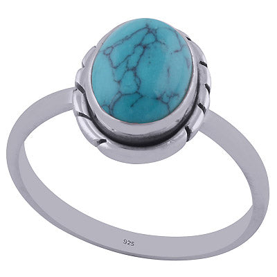 Beautiful Wire Work Around Turquoise Oval Shape 925 Sterling Solid Silver Ring - R3402007-72