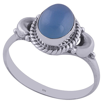 Stunning Moon Handcrafted Around Blue Chalcedony Oval Shape 925 Sterling Solid Silver Ring - R3402018-116