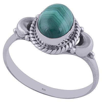 Stunning Moon Handcrafted Around Malachite Oval Shape 925 Sterling Solid Silver Ring - R3402018-39