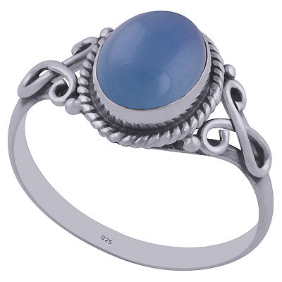 Alluring Twisted Wire Work Around Blue Chalcedony Oval Shape 925 Sterling Solid Silver Ring - R3402019-33