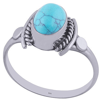 Oxidised Textured Wire Around Turquoise Oval Shape 925 Sterling Solid Silver Ring - R3402020-12